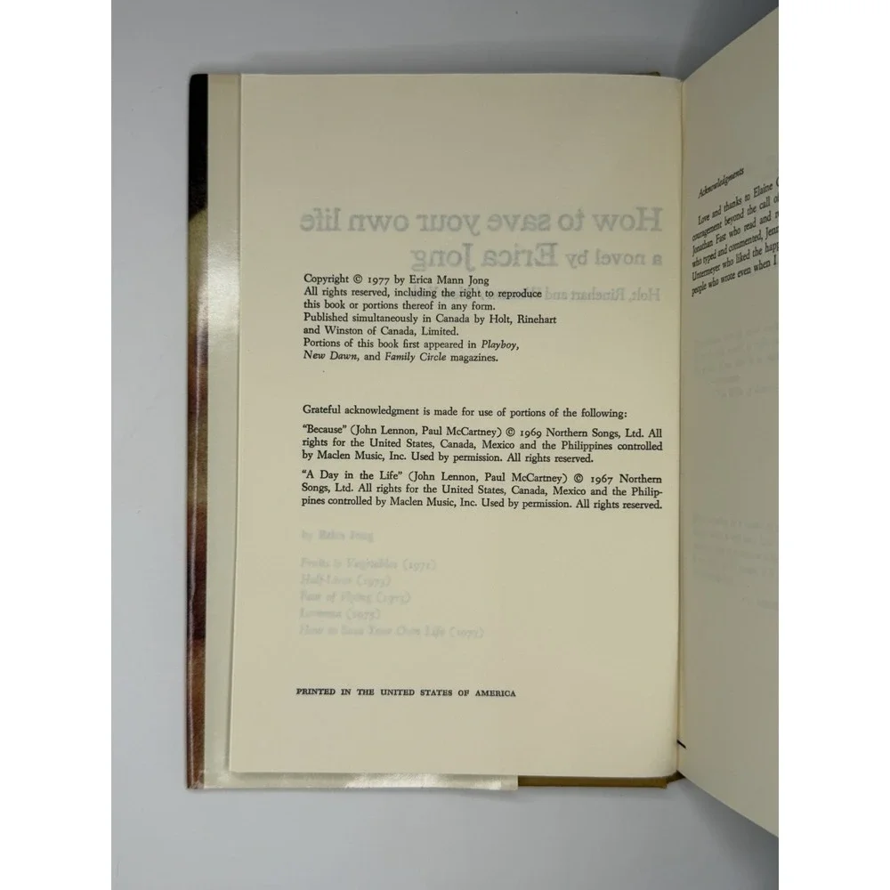 Erica Jong How to Save Your Own Life Hardcover 1977 Dust Jacket Vintage Novel